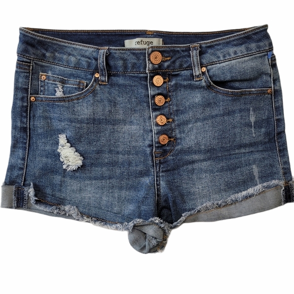 refuge Pants - Women's Refuge Hi Waist Button Fly Shorts Sz 8